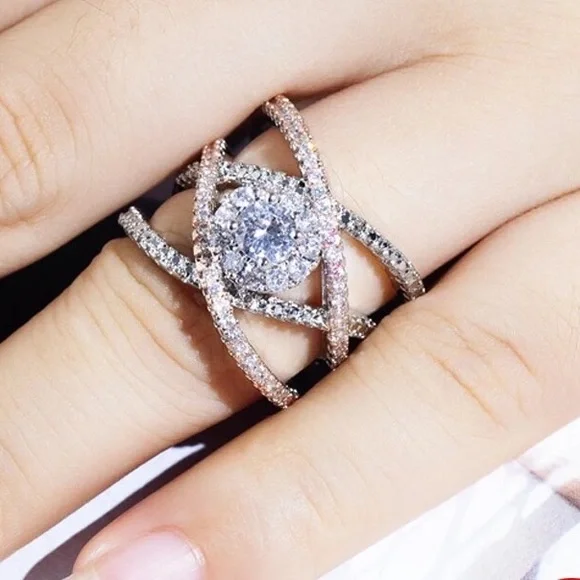 Designers Dream Silver&Rose Gold Round Diamond Ring - Picture 2 of 5